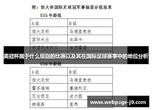 美冠杯属于什么级别的比赛以及其在国际足球赛事中的地位分析 美冠杯属于什么级别的比赛以及其在国际足球赛事中的地位分析